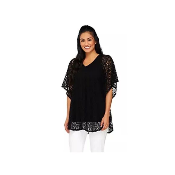 Susan Graver Womens 3X 2 Pc Jacquard Lace Scarf Top with Knit Tank Top Blue NWT - Picture 7 of 7